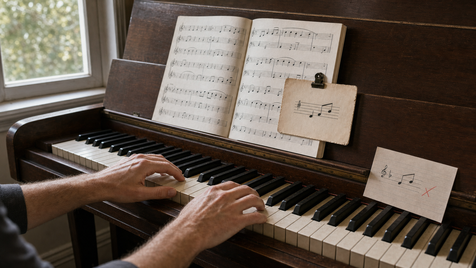Music theory flashcards for reading staff notes, intervals, key signatures, and chord spellings